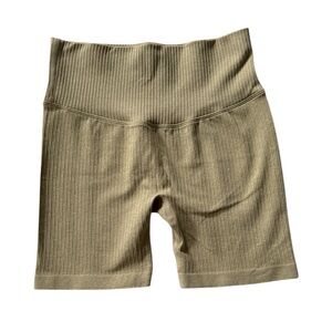 Taupe Ribbed High-Waist Bike Short